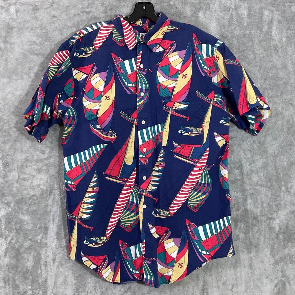 Vintage Arrow Collection shirt Sailboat Mens L Button up 70's Retro novelty *